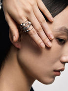 BLACKHEAD Entwined Pearl Steel Ring in Silver - On Female Model