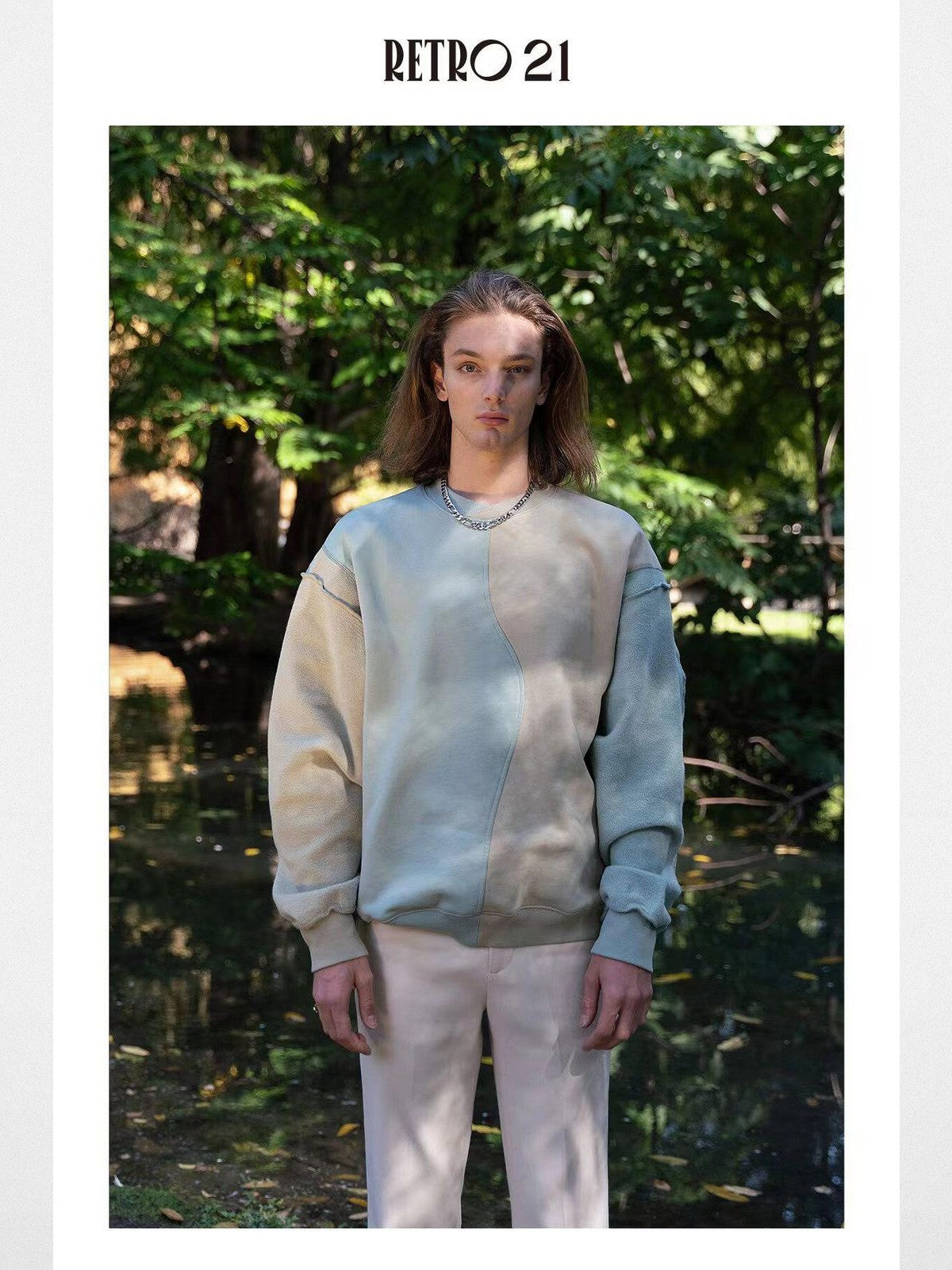Retro 21 Reversible Patchwork Sweatshirt in Mint - Lifestyle