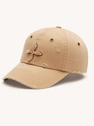 SMFK Distressed Cross Embroidered Baseball Cap in Beige