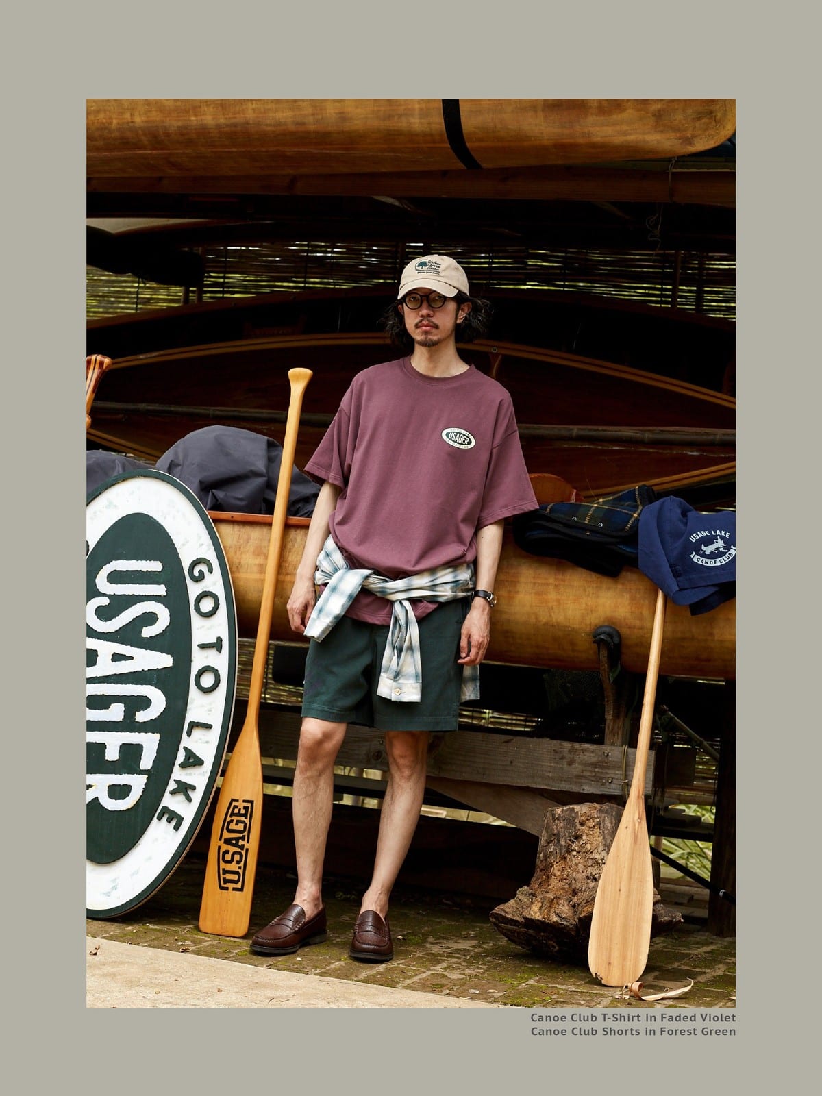 USAGE Canoe Club Graphic Cotton T Shirt in Burgundy - On Male Model