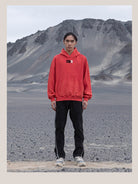 D5ove Vintage Red Cotton Hoodie in Red - On Male Model
