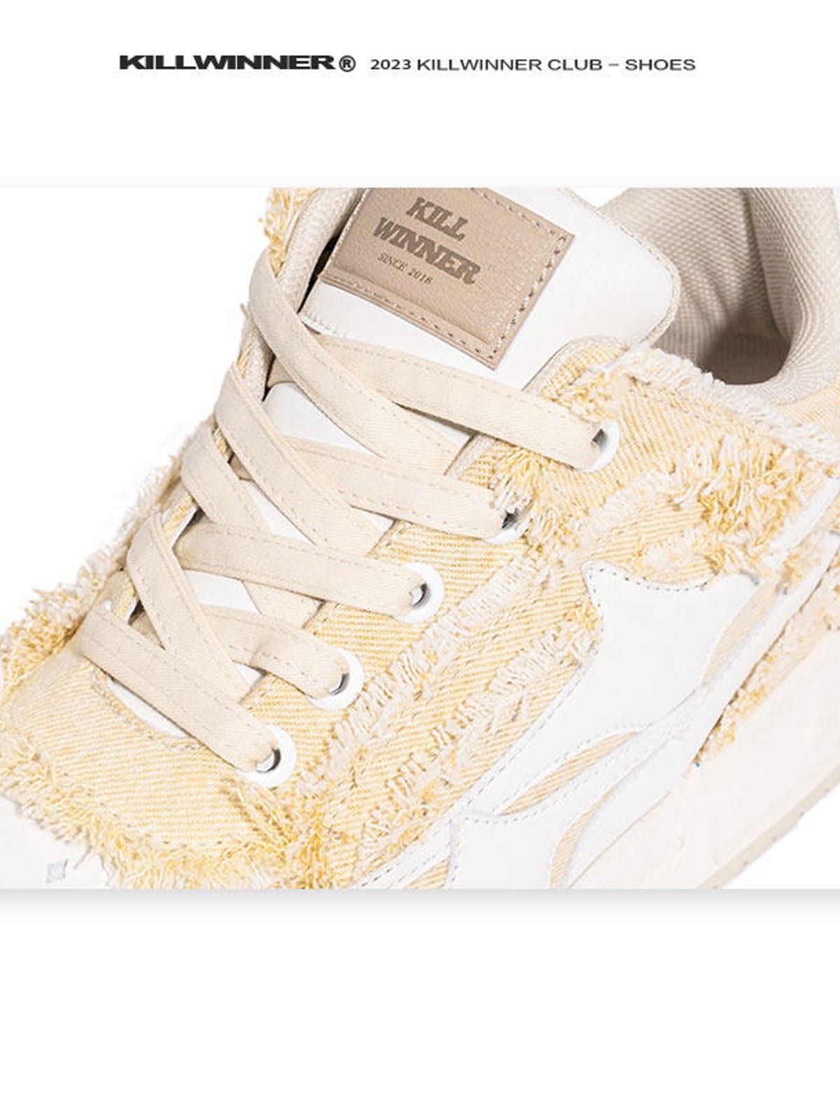 KILLWINNER Khaki Distressed Denim Low Top Sneakers in Khaki - Detail