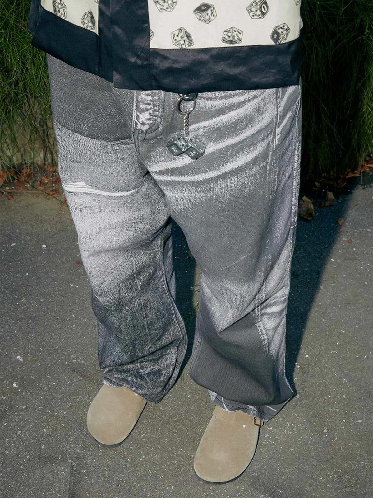 SOD Digital Print Wide Leg Jeans in Black - On Model