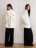 THELIGHT OFFICIAL Rhinestone Starfish Linen Blend Blazer in Apricot - On Female Model
