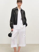 MSBEAST Top Grain Sheepskin Collared Bomber in Black - On Female Model