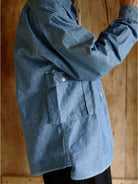 USAGE Cotton Chambray Safari Shirt in Denim - On Male Model