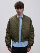 AFterTaste Irregular Collar Green Bomber in Green - On Male Model