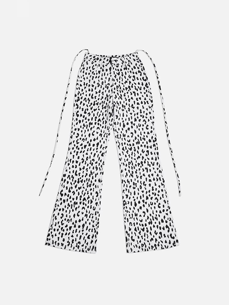 SMFK High Waisted Leopard Print Flared Pants in White