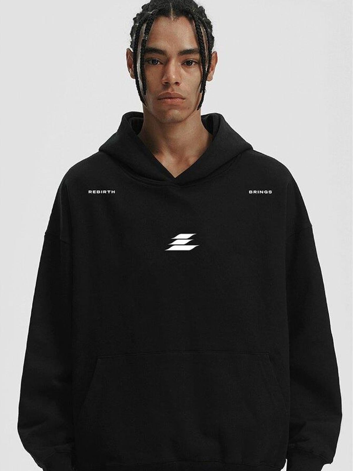 LOSTCTRL Logo Print Cotton Blend Hoodie in Black - On Male Model