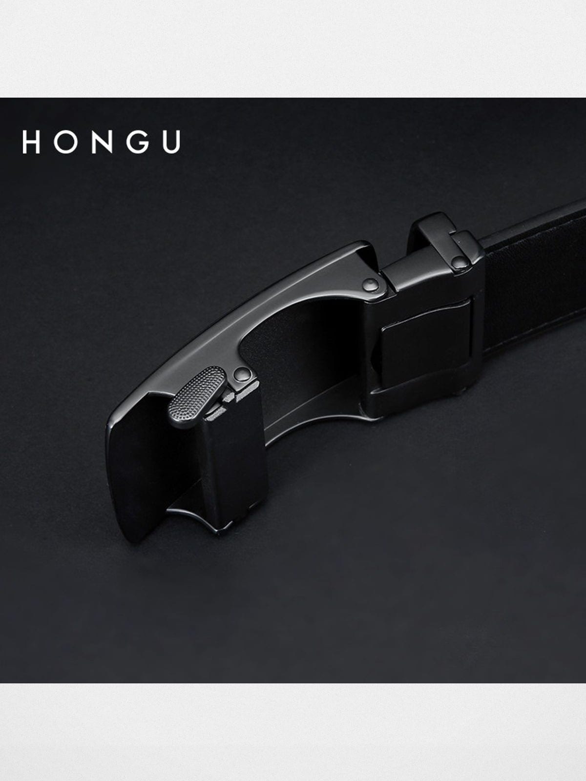 HONGU Cowhide Leather Automatic Belt in Black - Detail