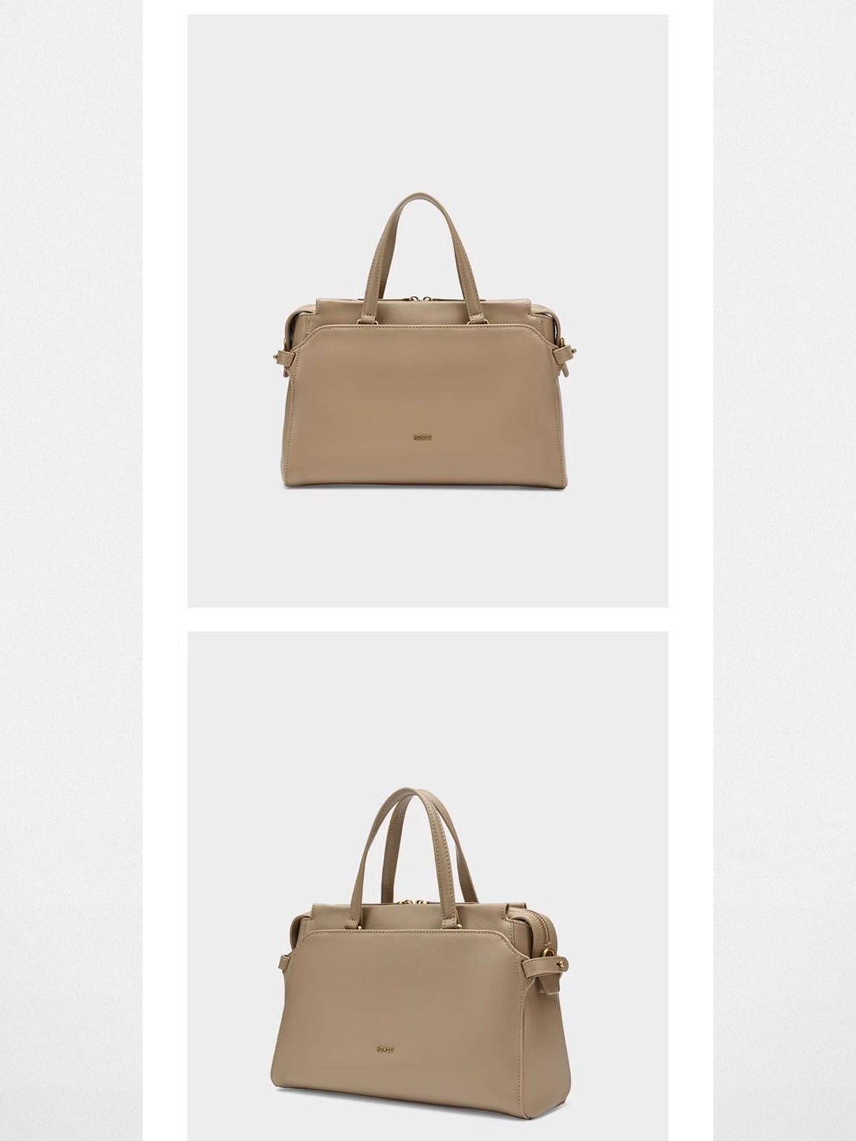 HONGU Structured Leather Top Handle Bag in Beige