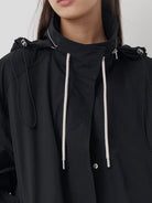 Random Piece Triacetate Blend Jacket With Stowable Hood in Black - On Female Model