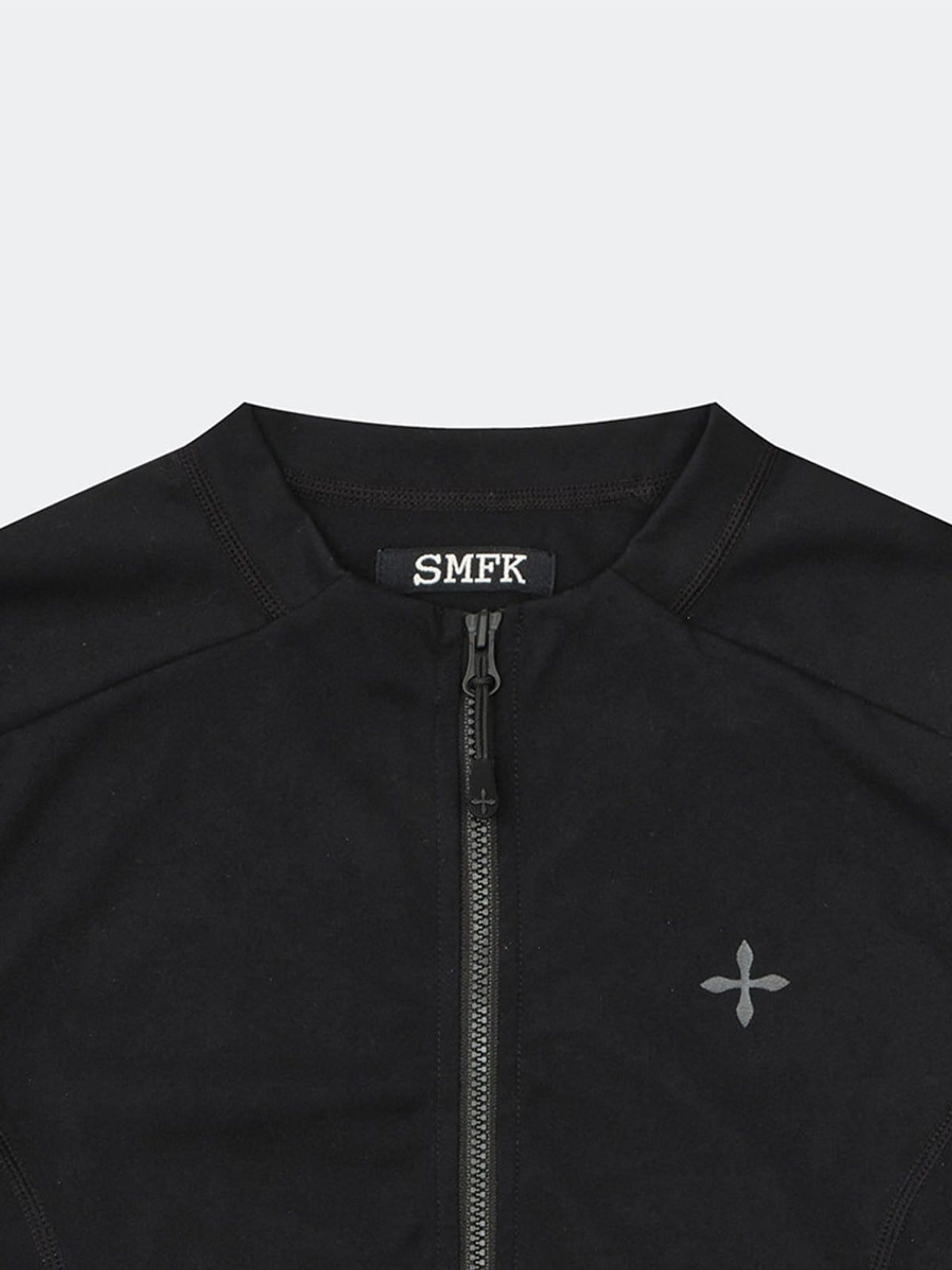 SMFK Zip Front Cropped Activewear Jacket in Black - Detail