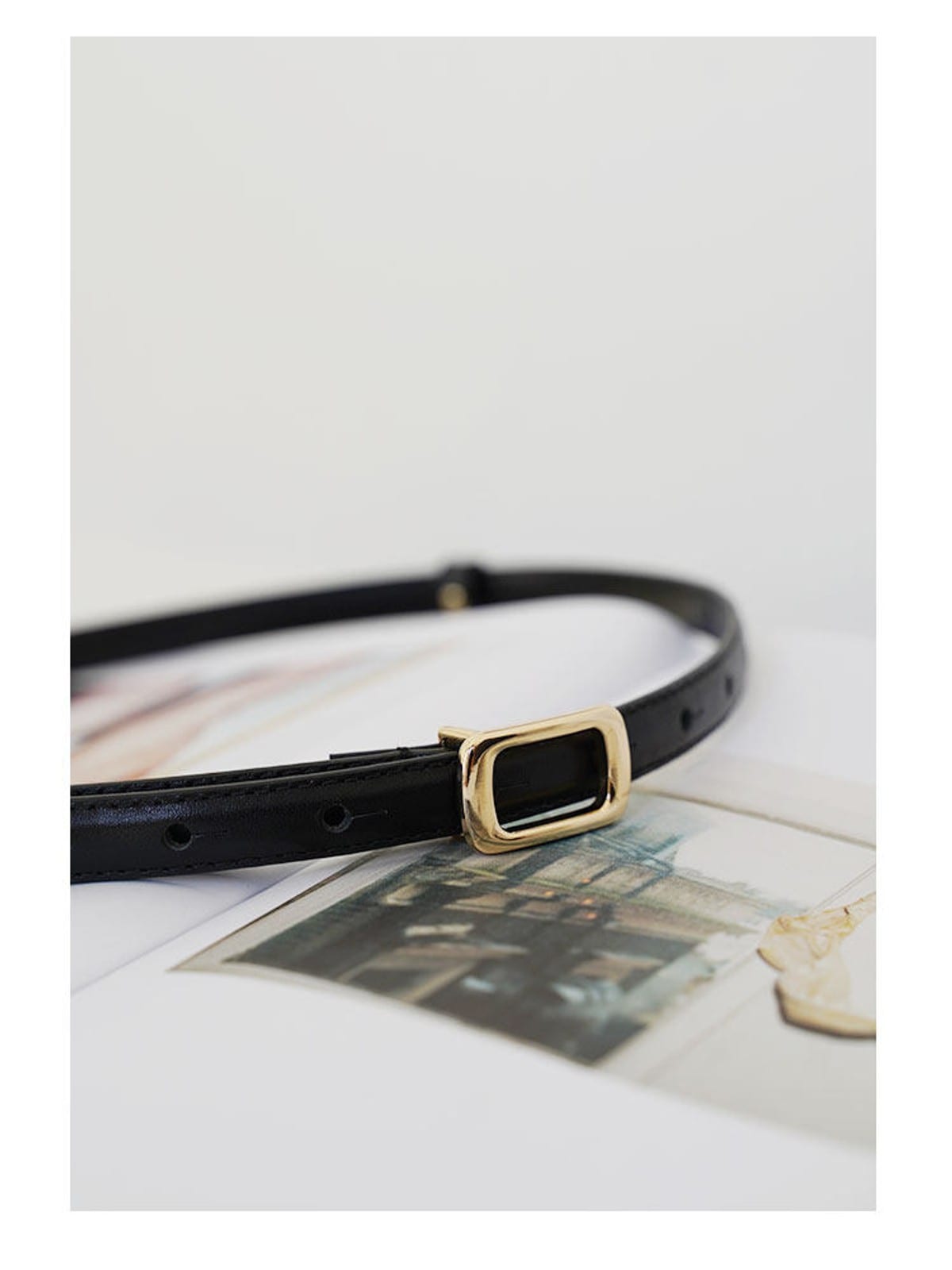 PANLULUPAN Top Grain Leather Square Buckle Belt in Black - Lifestyle