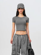 SMFK Washed Cotton Embroidered Baseball Cap in Gray - On Female Model