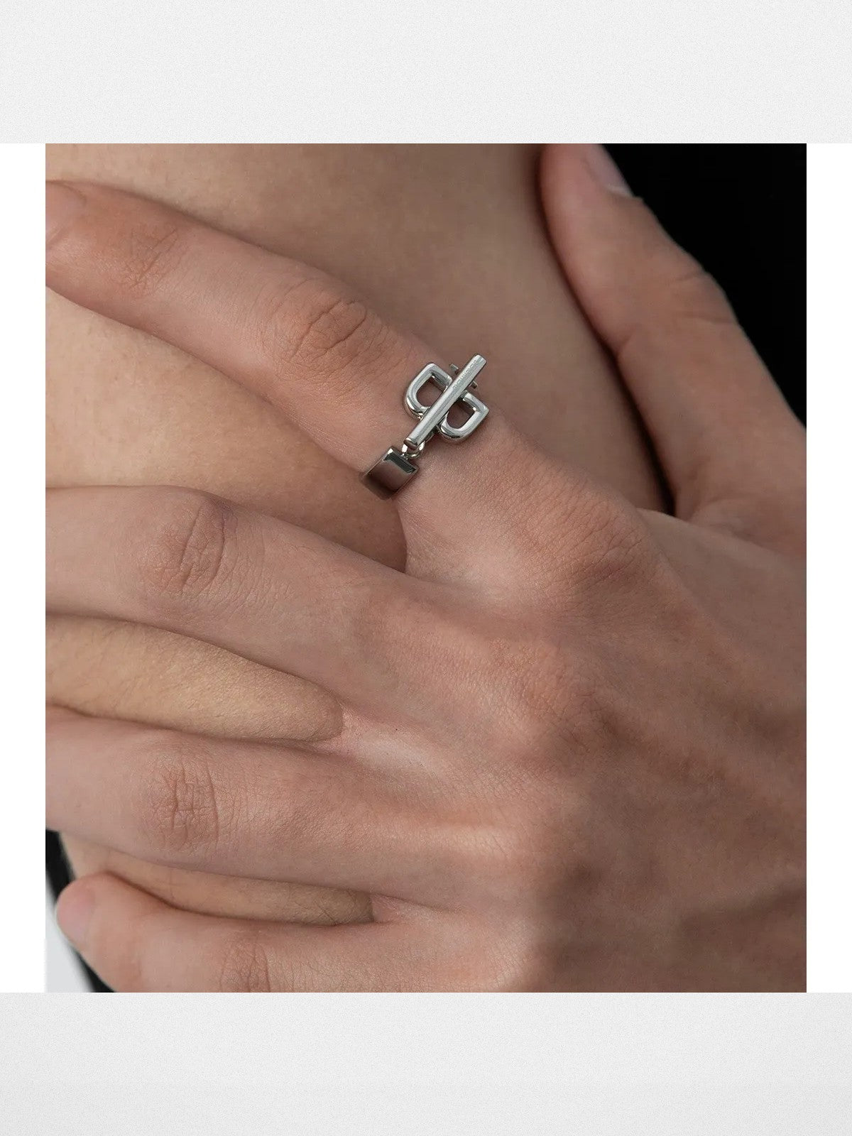 BLACKHEAD Structural Letter B Ring in Gray - On Male Model