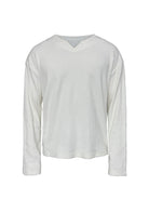 JCAESAR STUDIO Cropped V Neck Jacquard Sweatshirt in White