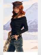 BeerBro Cowl Neck Top Leopard Cami Set in Black - On Female Model