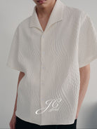 JCAESAR STUDIO Seagull Collar Leaf Jacquard Shirt in White - On Male Model