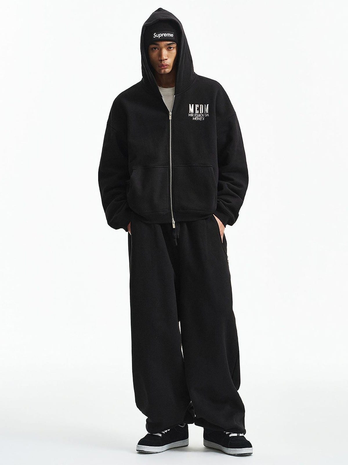 MEDM Cotton Drawstring Sweatpants in Black - On Male Model