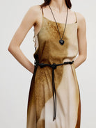 PANLULUPAN Braided Faux Leather Tie Belt in Brown - On Female Model