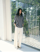 TEASEL Worsted Wool Henley Sweatshirt in Gray - On Female Model