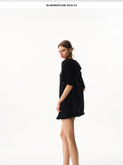 BLINDNOPLAN Hooded Short Sleeve Polo in Black - On Female Model