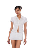 SweetChilling Gingham Mini Skirt with Built In Shorts in White - On Female Model