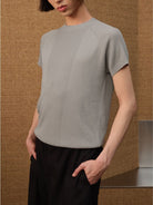 JCAESAR STUDIO Ribbed Ice Silk Raglan T Shirt in Gray - On Male Model