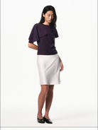 RARELY ALIKE Asymmetrical Draped Lyocell Blend Top in Purple - On Female Model