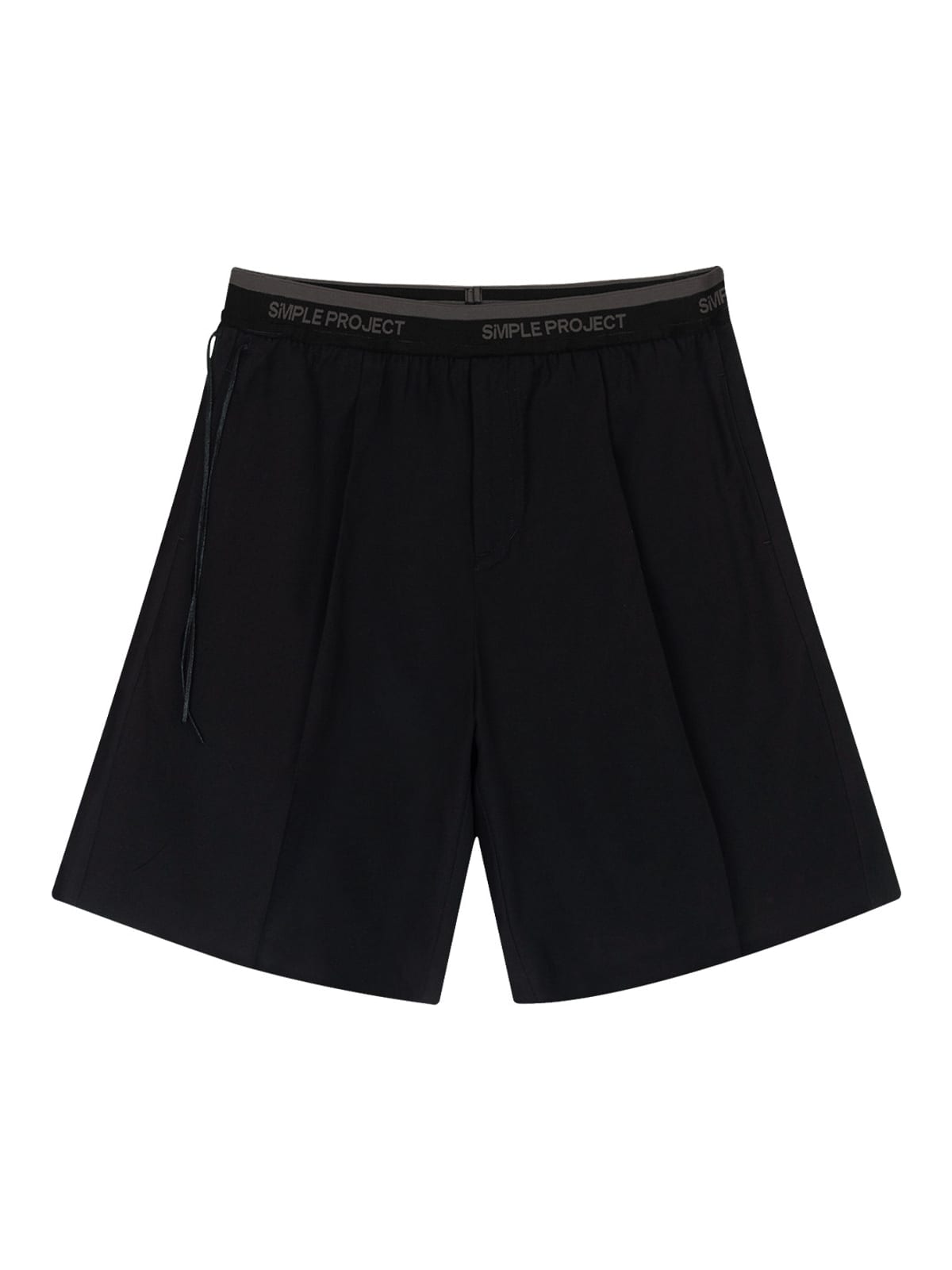 SIMPLE PROJECT Logo Tape Wool Blend Shorts in Black