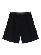 SIMPLE PROJECT Logo Tape Wool Blend Shorts in Black