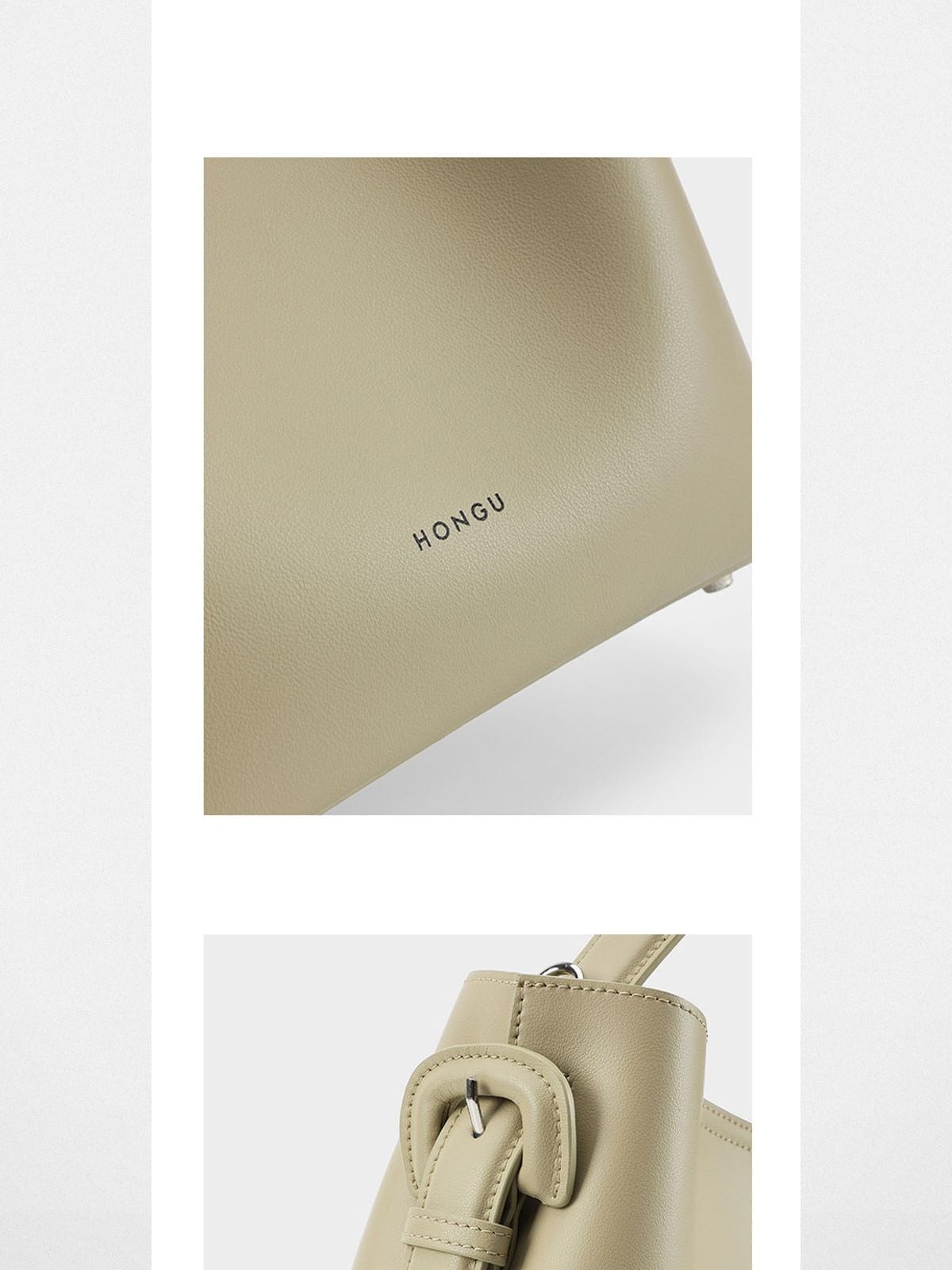 HONGU Cowhide Leather Bucket Bag in Beige - Detail