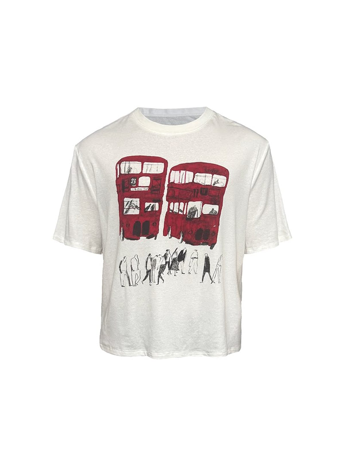 JCAESAR STUDIO Red Bus Print Short Sleeve T Shirt in White