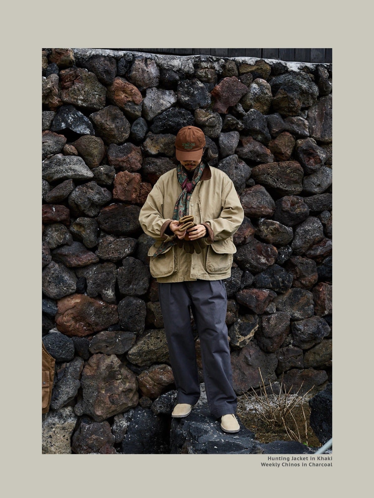 USAGE Heavyweight Cotton Canvas Barn Jacket in Beige - On Male Model