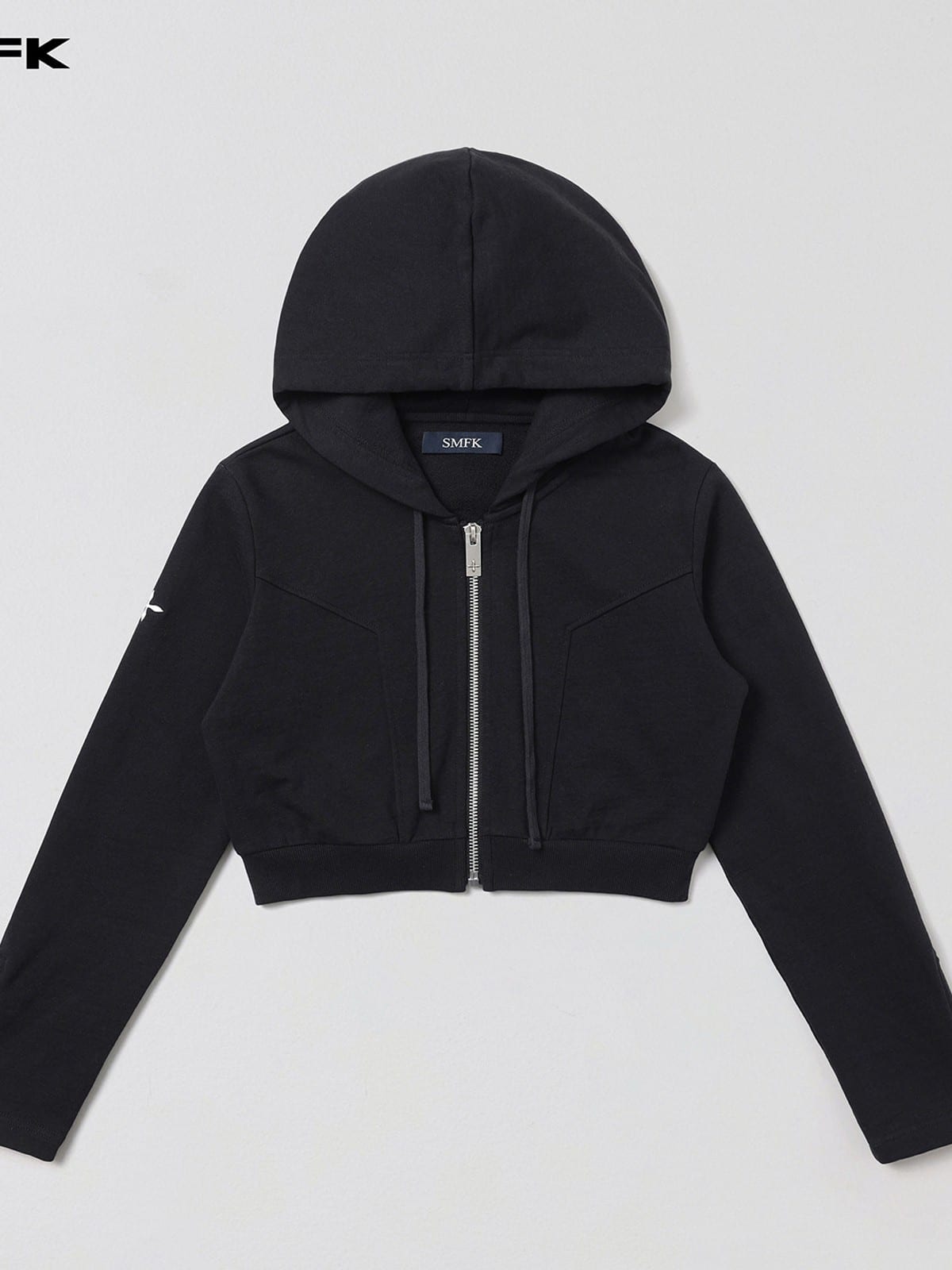 SMFK Cotton Wool Blend Cropped Zip Up Hoodie in Black