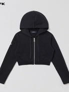 SMFK Cotton Wool Blend Cropped Zip Up Hoodie in Black