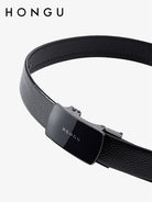 HONGU Cowhide Leather Automatic Buckle Belt in Black - Detail