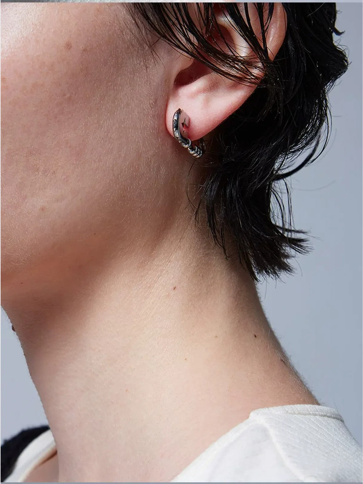 BLACKHEAD Rivet Ball Safety Pin Earrings in Silver - On Model