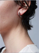 BLACKHEAD Rivet Ball Safety Pin Earrings in Silver - On Model