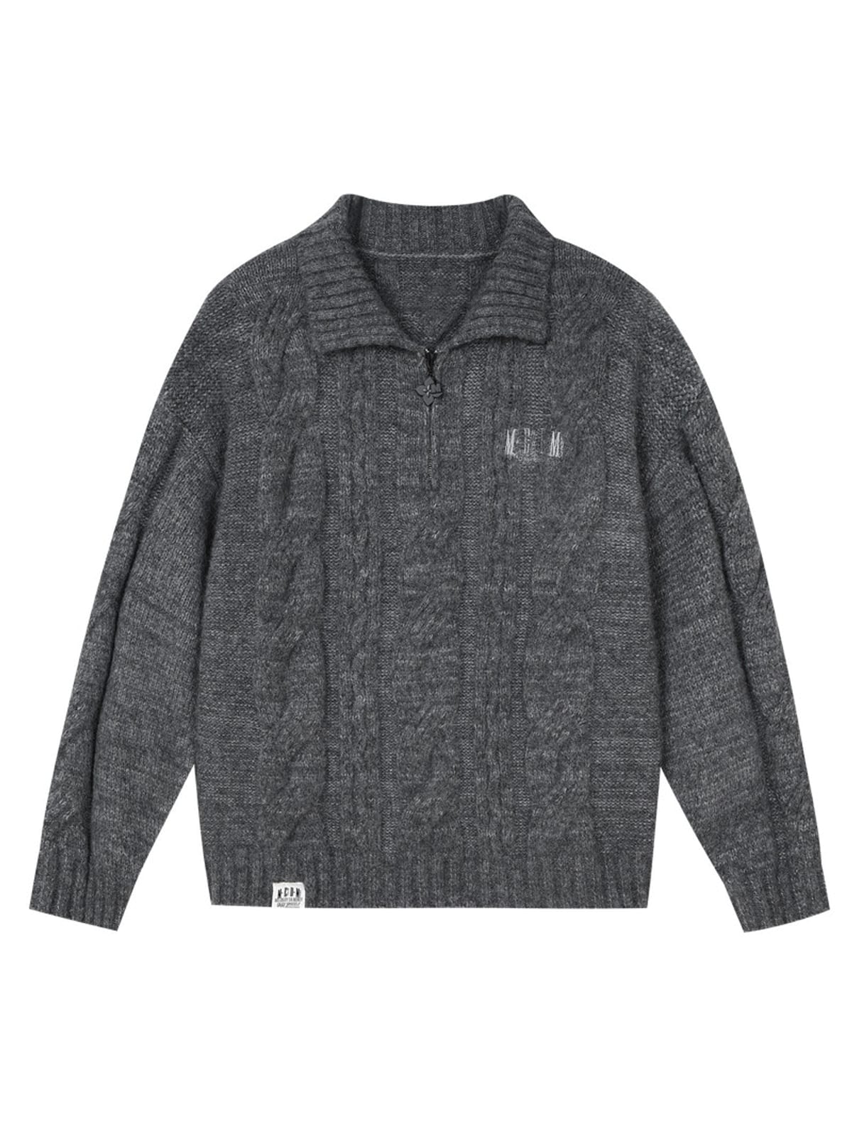 MEDM Cable Knit Quarter Zip Sweater in Gray