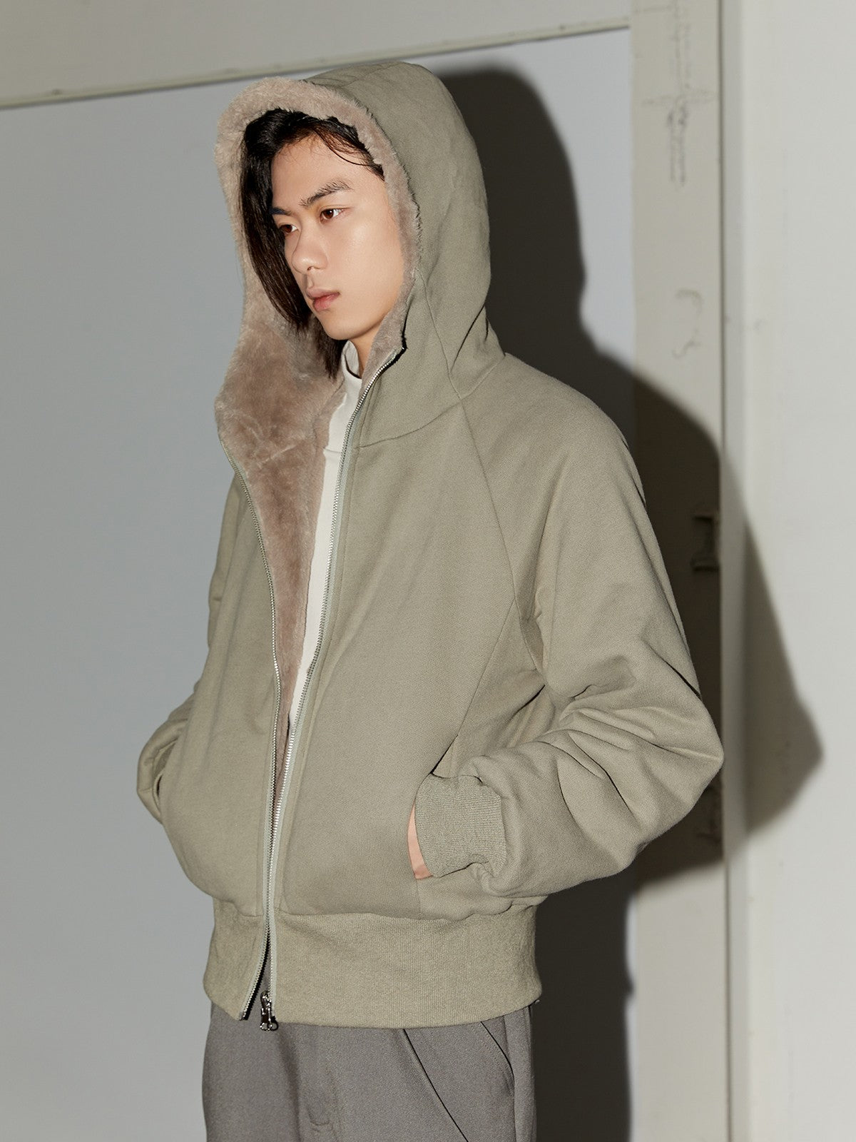 Y Official Reversible Berber Fleece Jacket in Green - On Male Model