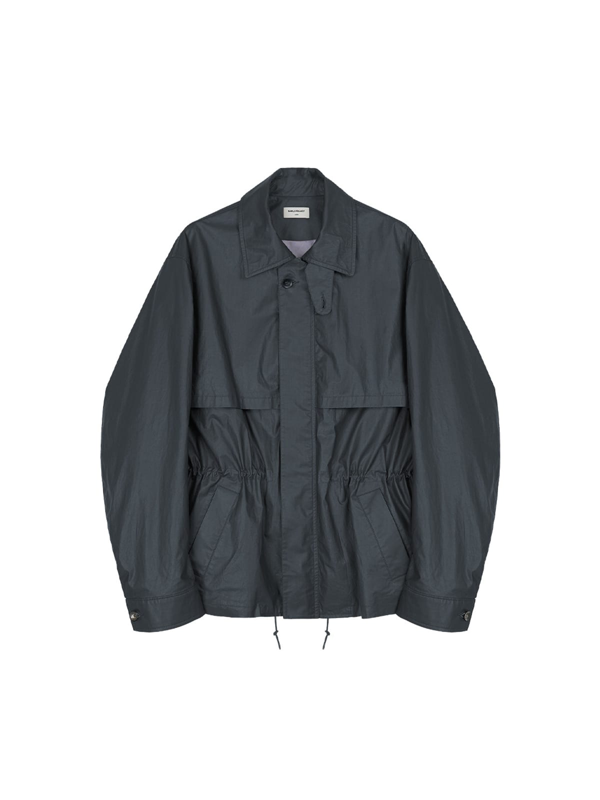 SIMPLE PROJECT Coated Drawstring Hunting Jacket in Gray