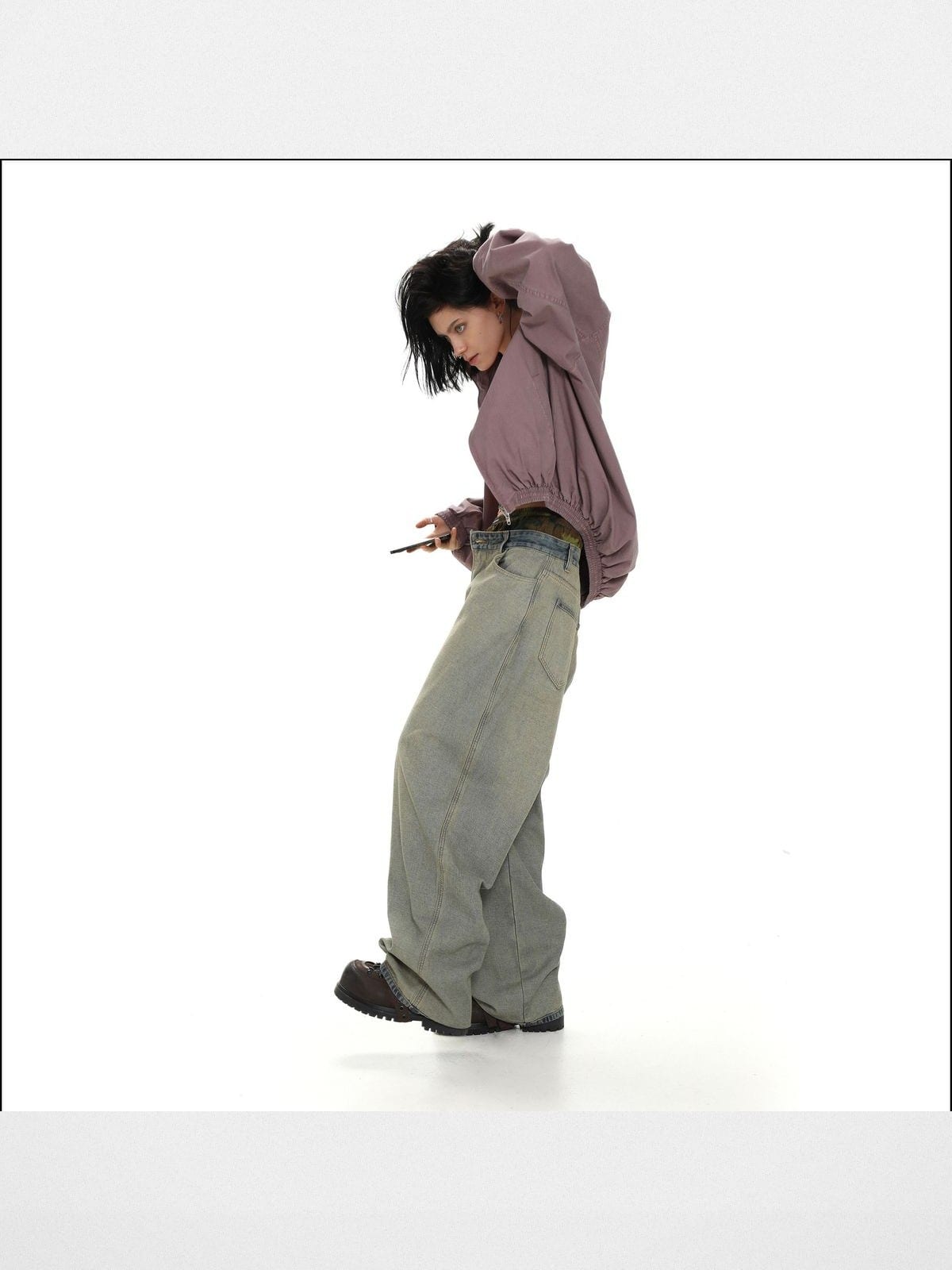 MASONPRINCE Inside Out Washed High Waisted Jeans in Denim - On Female Model