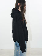 BLINDNOPLAN Faux Double Layer Paneled Hoodie in Black - On Model