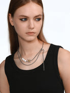 BLACKHEAD Star Pendant Pearl Layered Necklace in Gray - On Female Model