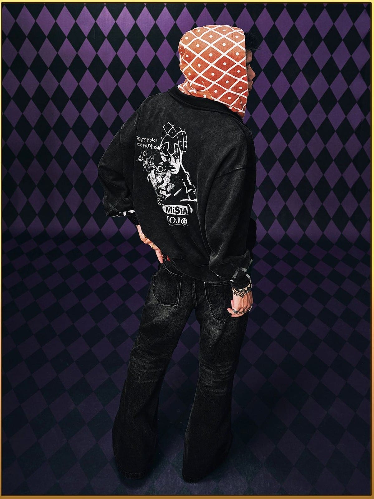 MEDM Guido Mista Graphic Zip Up Hoodie in Black - On Model