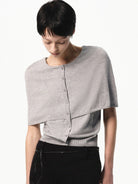 RARELY ALIKE Mock Two Piece Cape Knit Cardigan in Gray - On Female Model