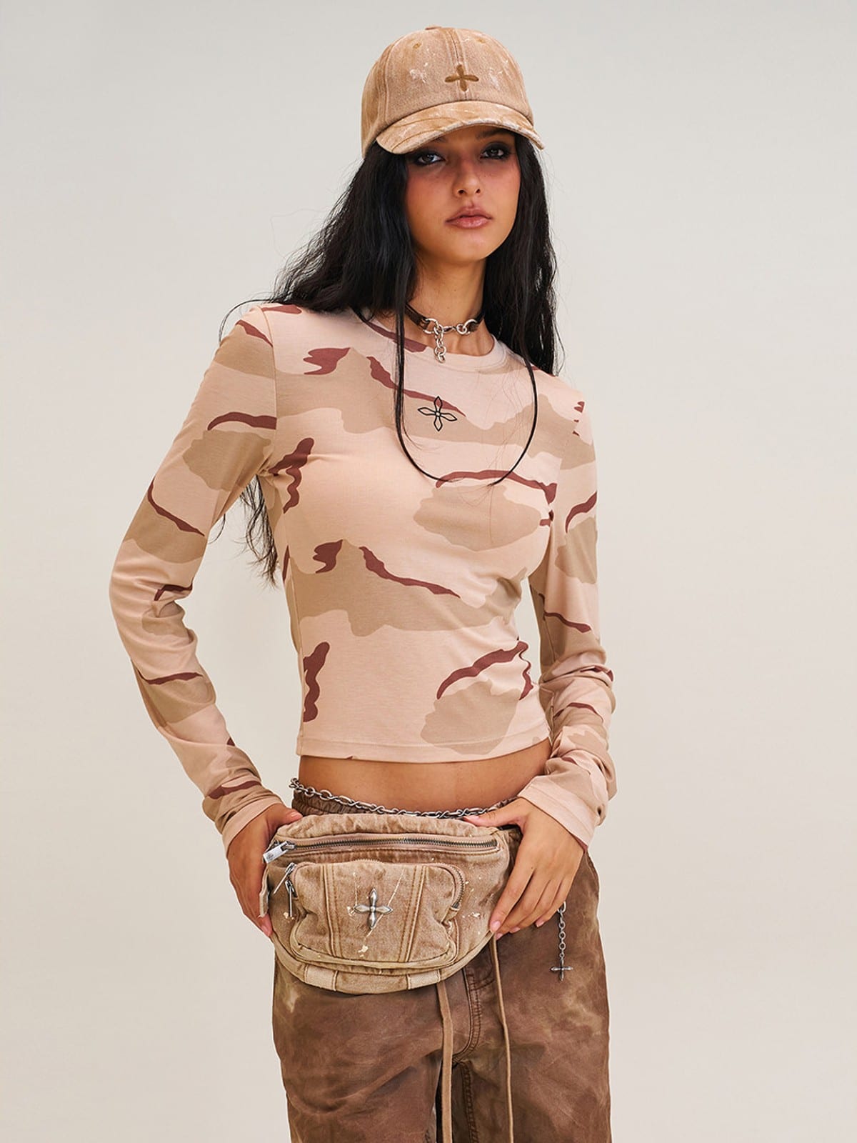 SMFK Distressed Denim Waist Bag in Denim - On Female Model