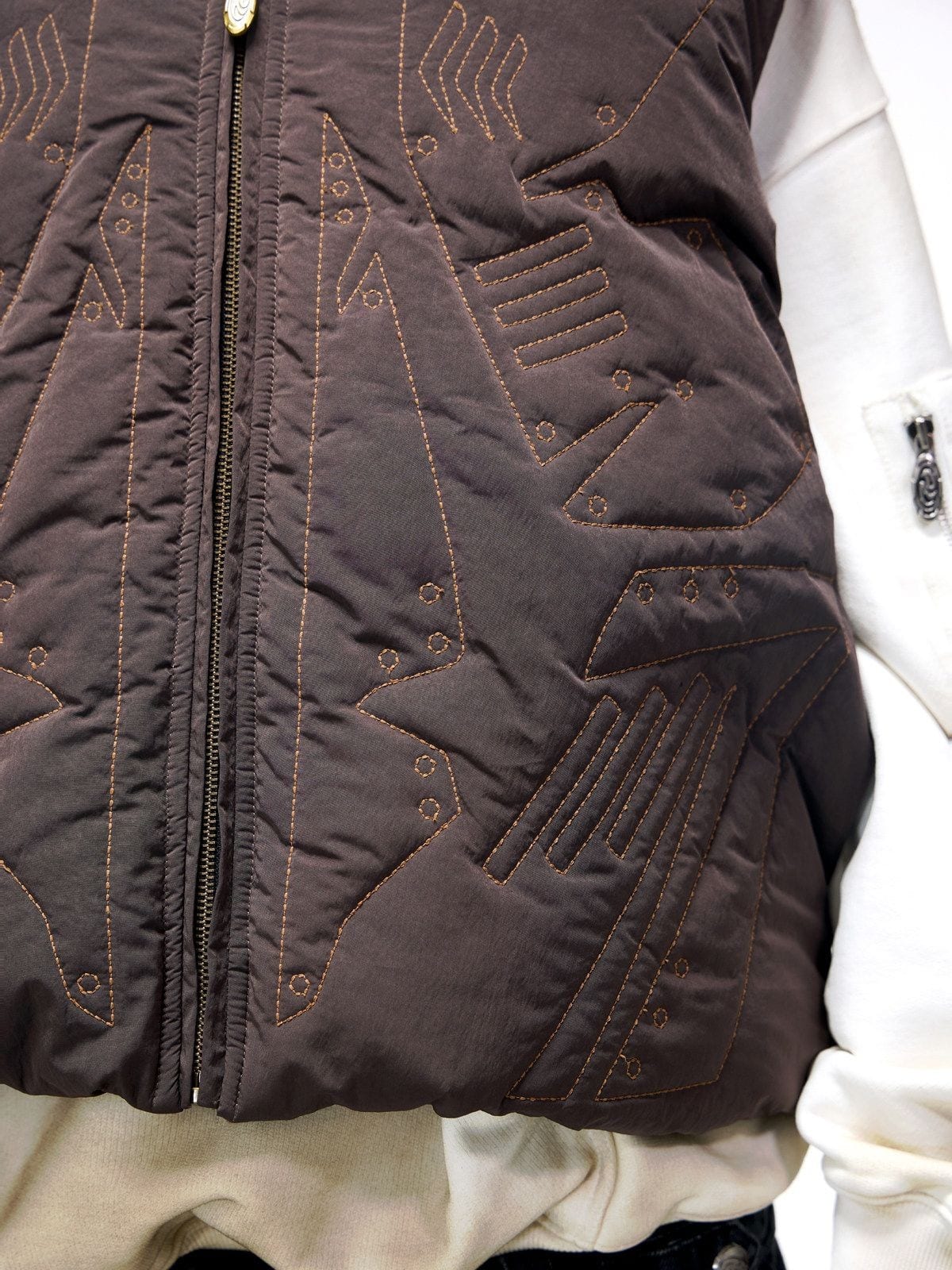 PERSONSOUL Armor Stitch Duck Down Vest in Brown - On Model